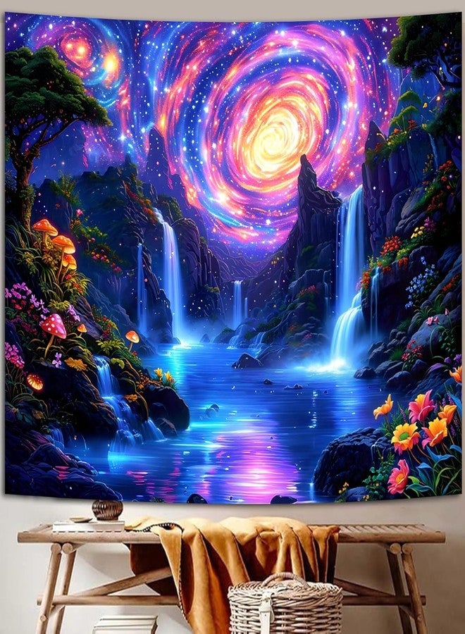 Manicer Blacklight Galaxy Waterfall Neon Tapestry - UV Reactive Glowing Cosmic Spiral Sky Glow in the Dark Nature Fantasy Landscape Wall Art for Bedroom - 59.1" x 80" - Image 5